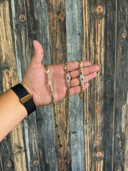 Conjunto Cadena y Pulso Monaco Chain Luxe 8mm Oro 10k de 20.5 y 60 cm